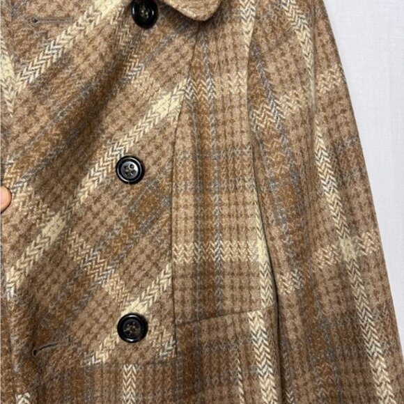 United Colors Of Benetton Double Breasted Pea Coat Sz S Plaid Wool Boho 70’s - Picture 13 of 15